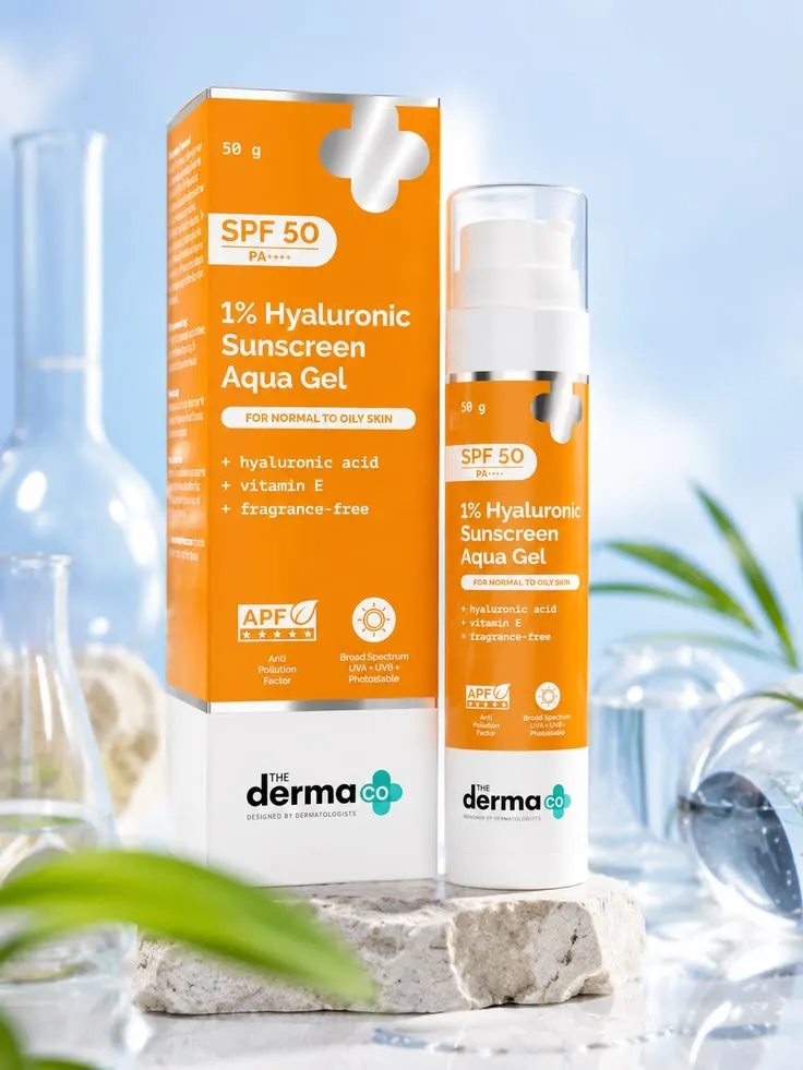 The derma co 1% hyaluronic sunscreen aqua gel spf 50 pa++++ - 50g